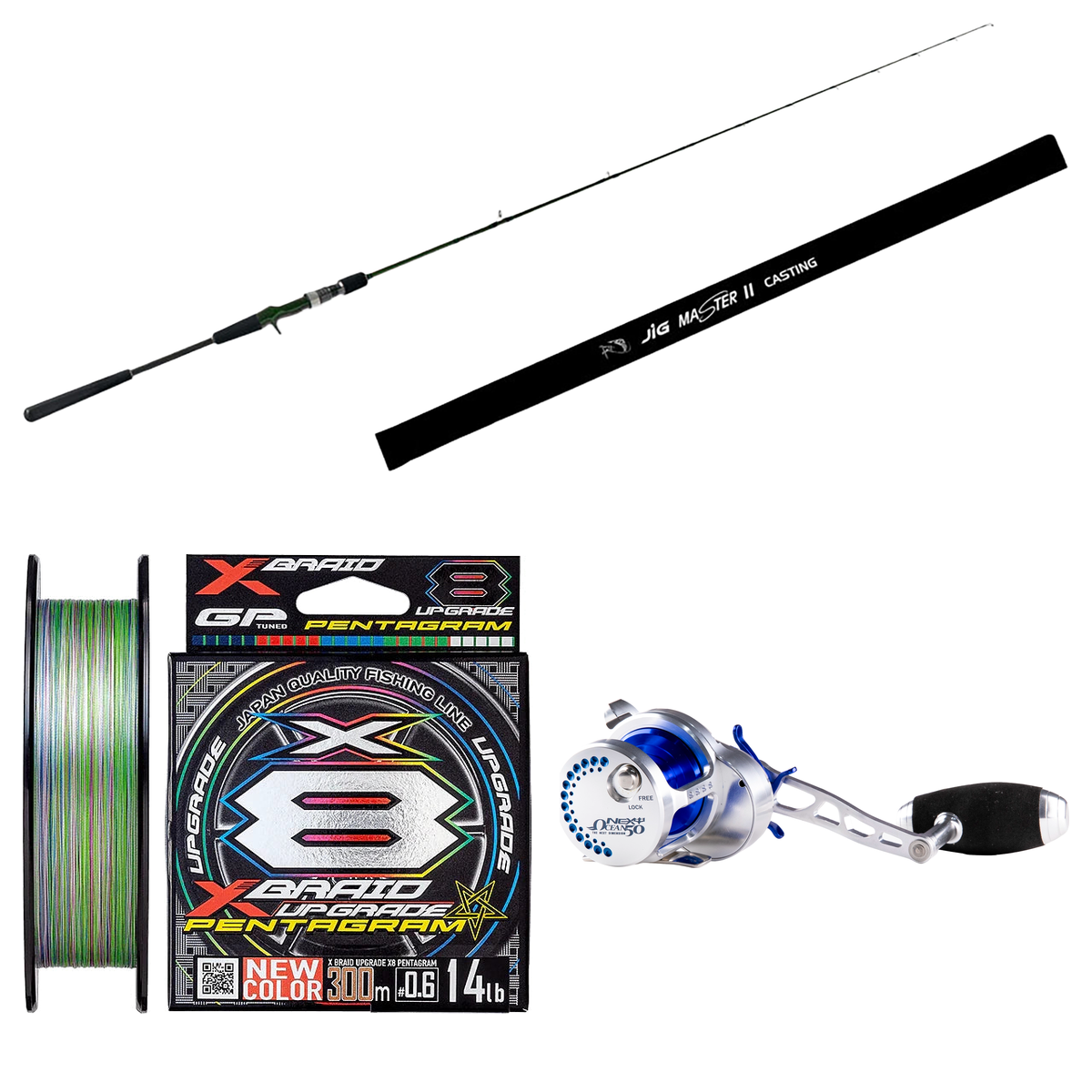 Next - Ocean 50 Overhead Reel RH SB + Assassin - Jigmaster II Slow 6M-C Overhead Rod Capt Snap Combo