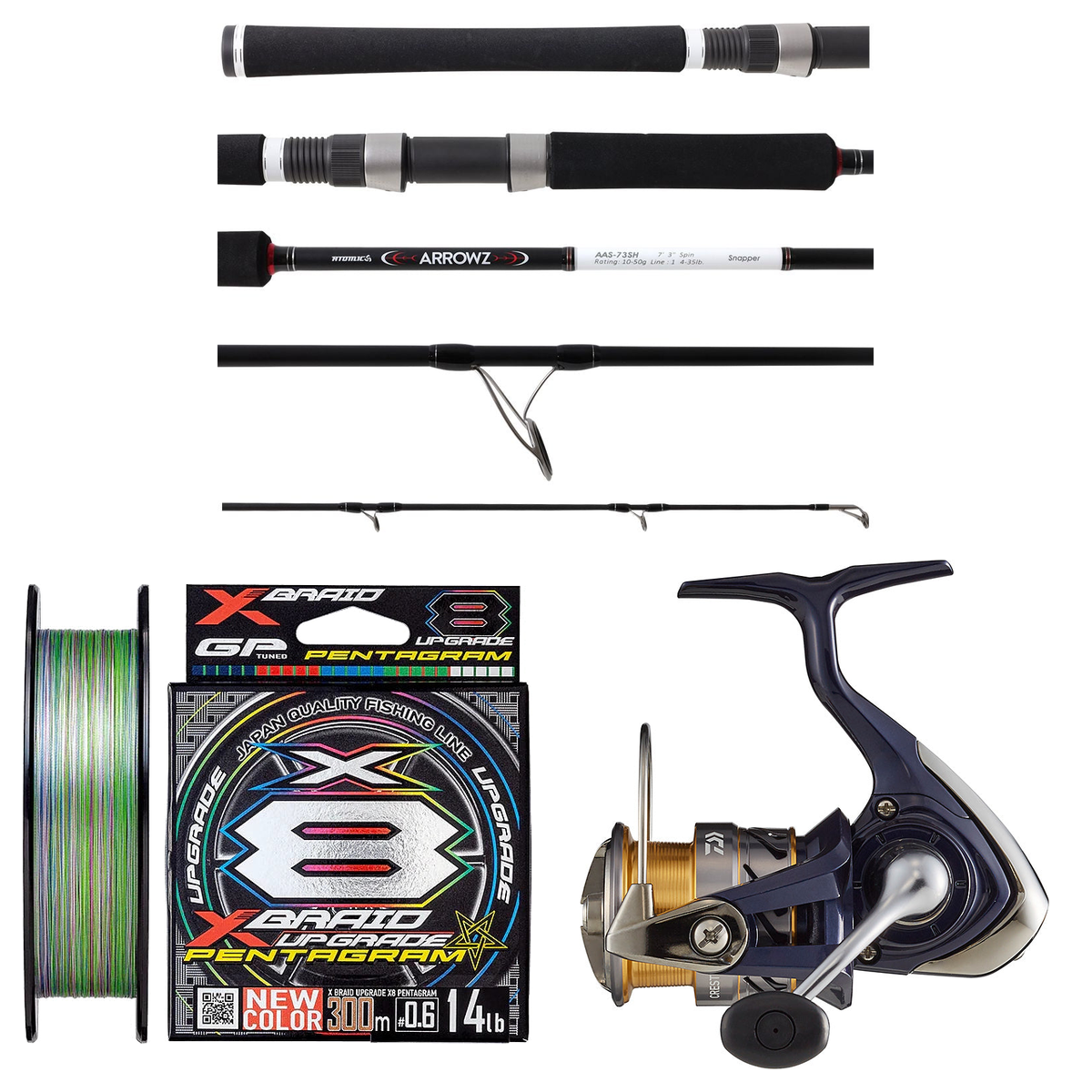 Daiwa - 20 Crest LT5000-CXH + Atomic - Arrowz Snapper Heavy Spin 7'3, 1 pc, 14 - 35lb Spinning Rod PE2 Shore Spin Combo