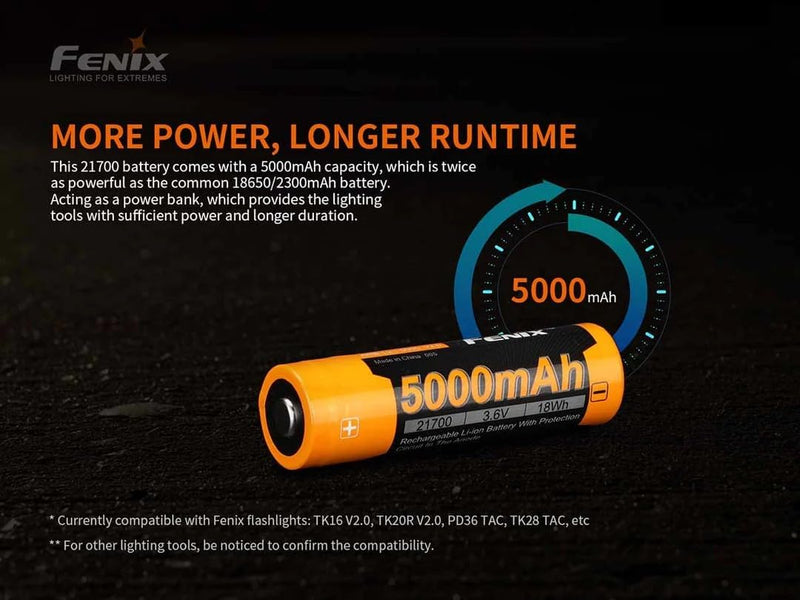 Fenix - Battery 21700 5000mAh USB C Rechargeable