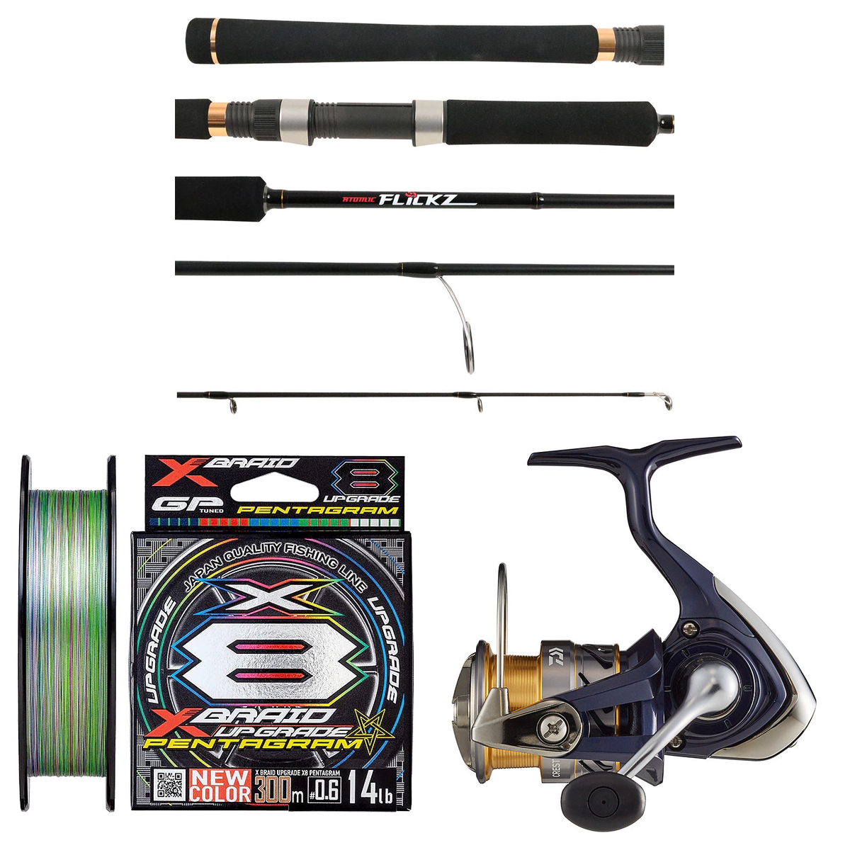 Daiwa - 20 Crest LT3000-C + Atomic - Flickz Spin Medium Heavy, 6'10, 2 pc, 12 - 24lb PE1 Softbaiting Combo