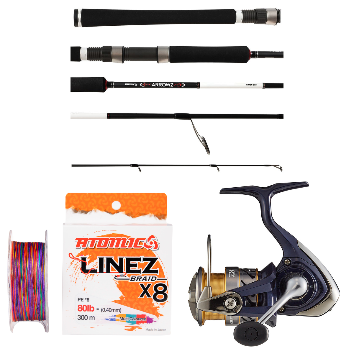 Daiwa - 20 Crest LT4000-C + Atomic - Arrowz Offshore Spin 7', 2 pc, 14 - 30lb PE1.5 Spinning Rod Spin Combo
