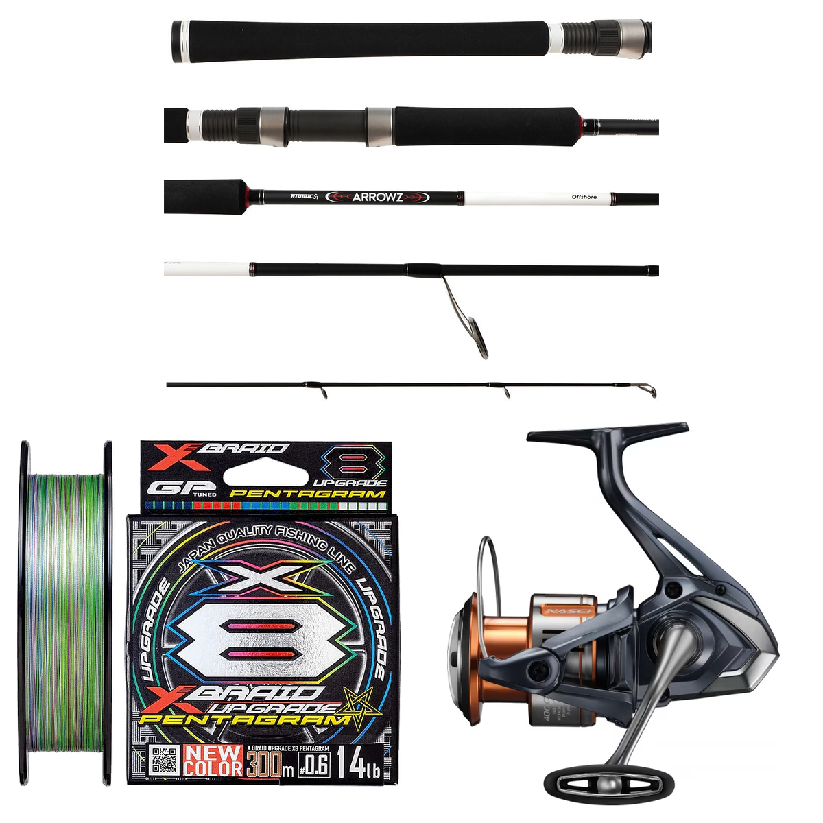 Shimano - 26 NASCI 4000XG + Atomic - Arrowz Offshore Spin 7' 10-25lb Softbait Combo