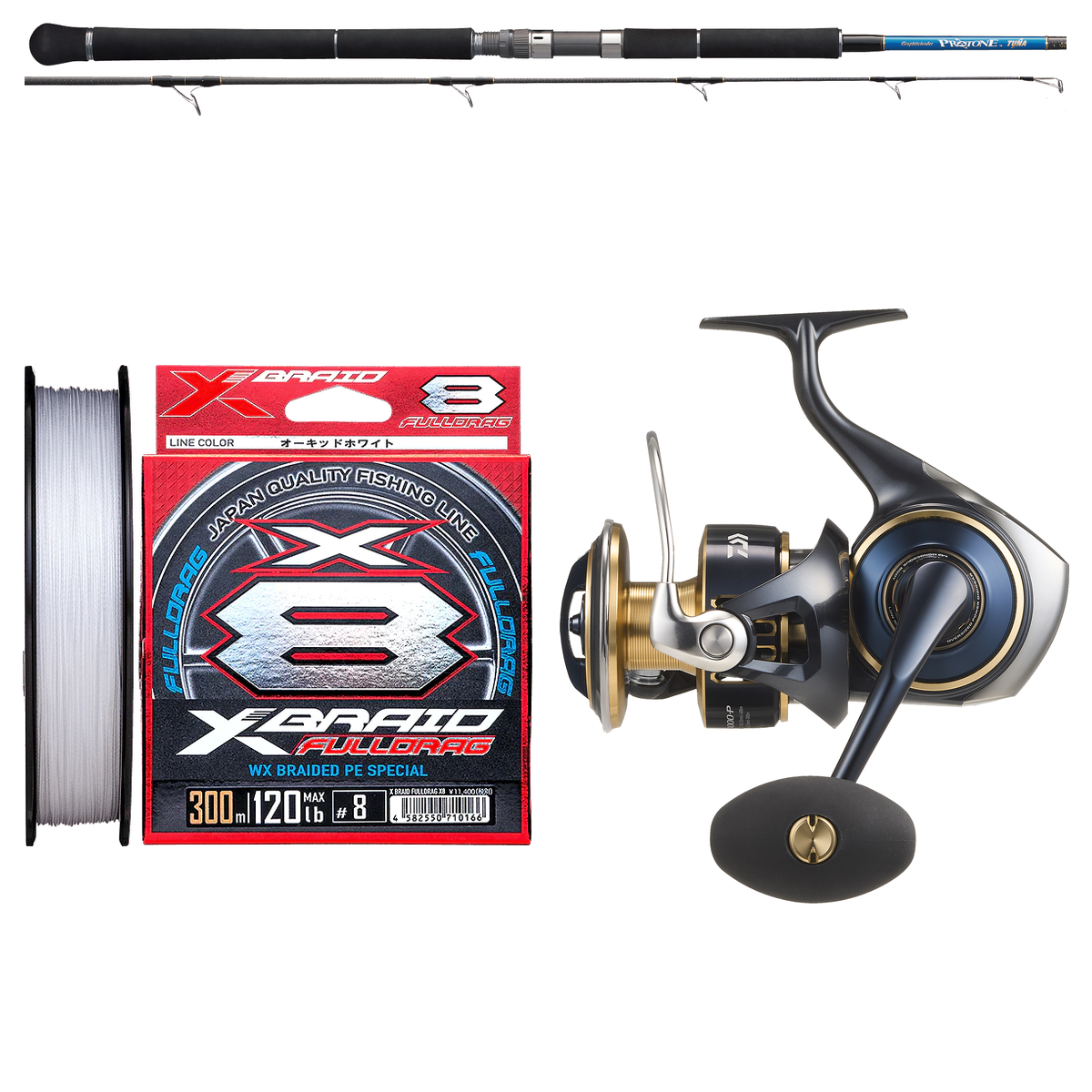Daiwa - 25 SALTIGA 14000-XH + Olympic - Protone Tuna 802/50 Topwater Rod Combo