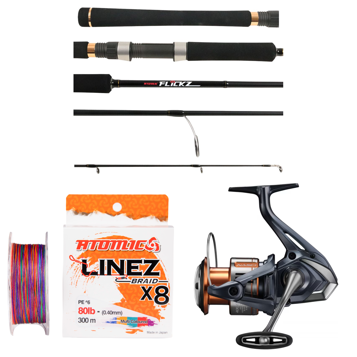 Shimano - 26 NASCI 4000XG + Atomic - Flickz Heavy, 6'10 Softbaiting Combo