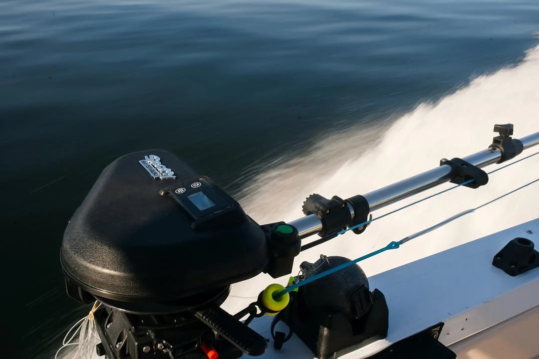 Scotty electric downrigger on a boat transom
